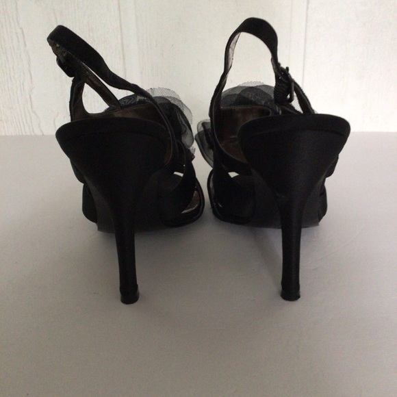 NINA BLACK SATIN STRAPPY SLINGBACK HEELS SIZE 8.5 CARLINA - Picture 4 of 14